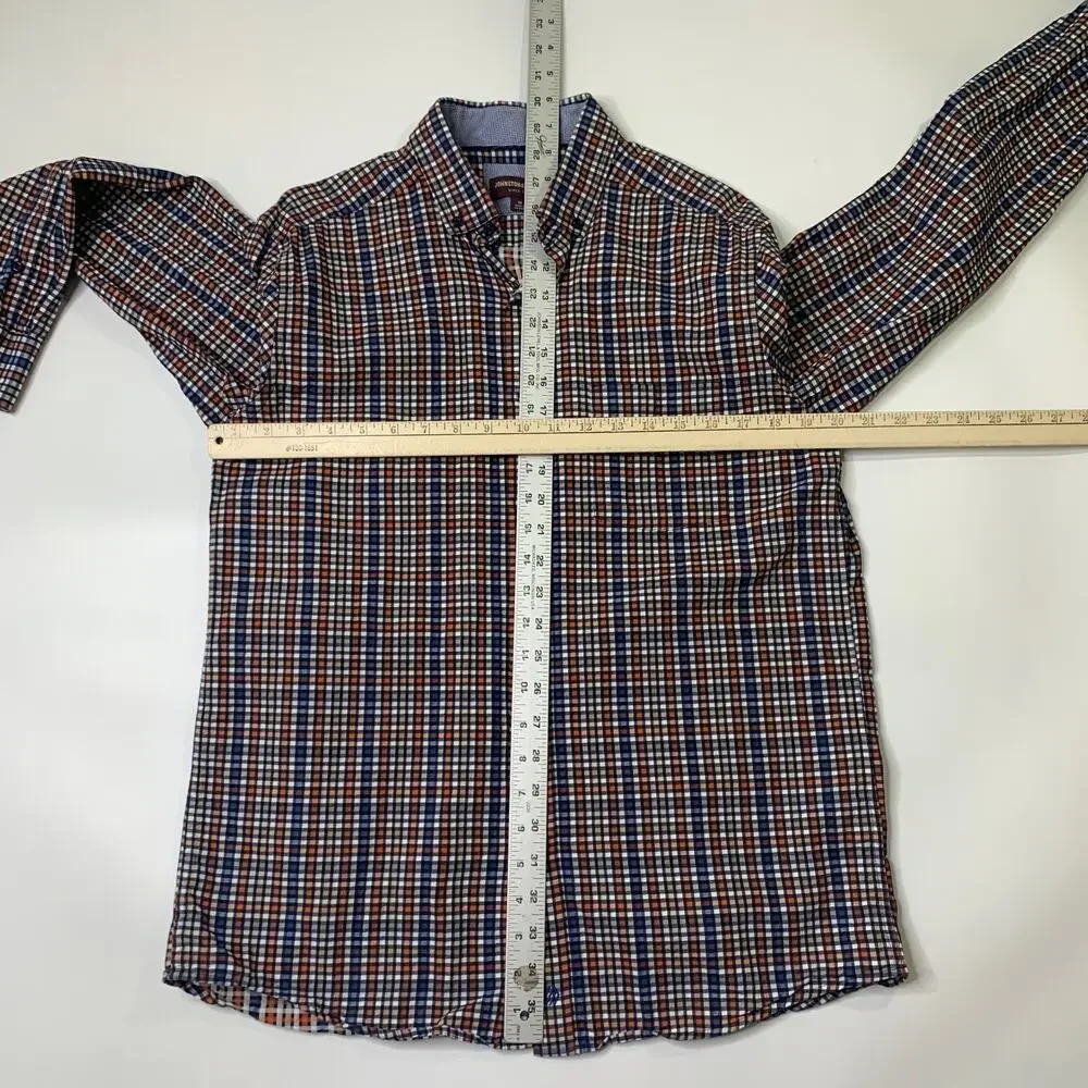 Johnston & Murphy Shirt Mens M Medium Cotton Flip Cuff Plaid Button Down Dress